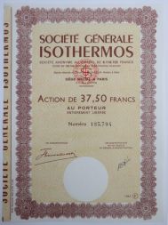 Акция Компания по производству бытовой техники Isothermos, 37,5 франков 1963 года, Франция